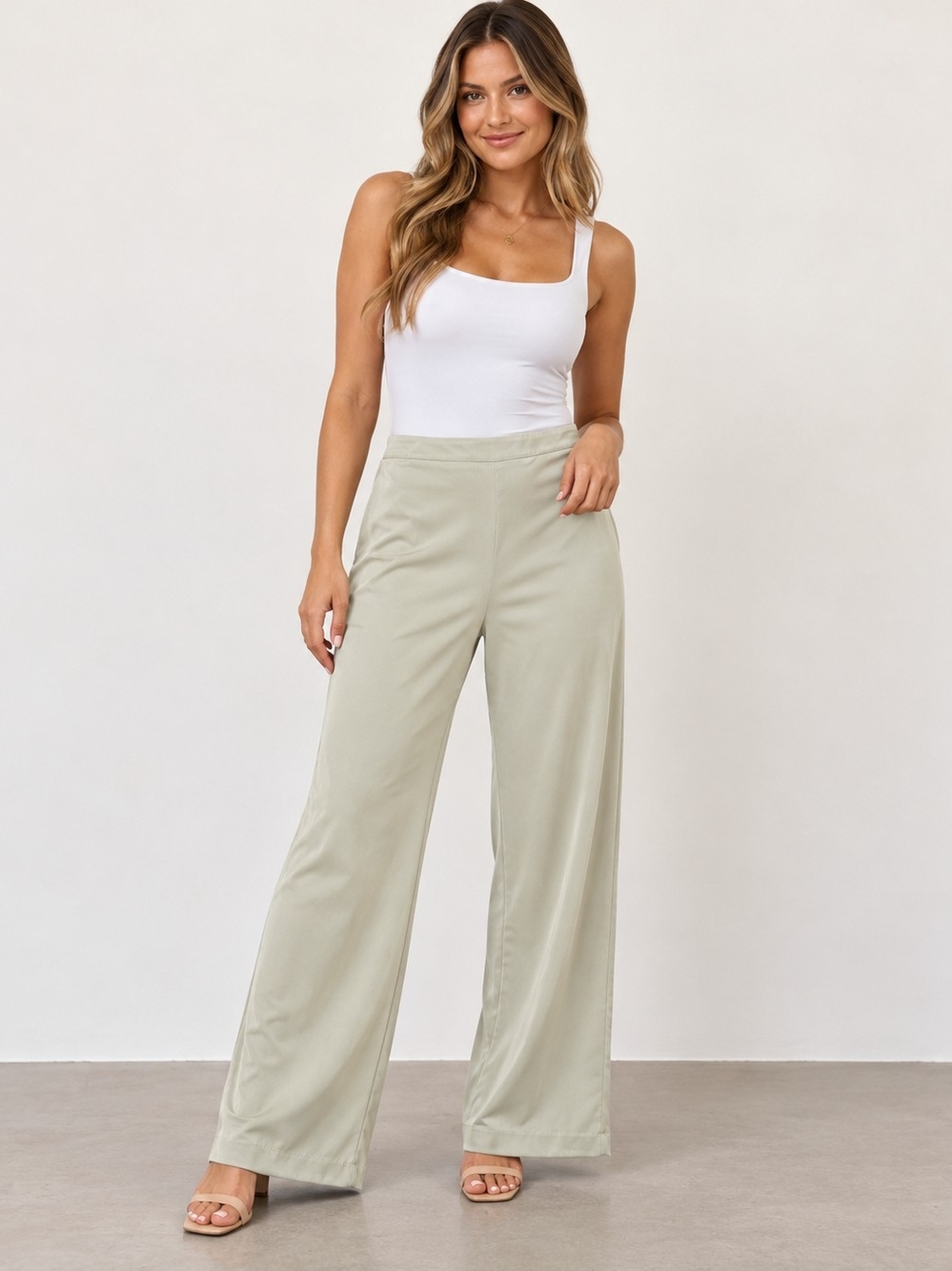 OAK + FORT Wide Leg Pants in Sage Green
